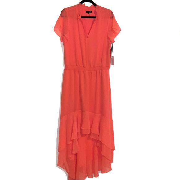 NWT 1 State WildFlower Bouquet High Low Short Sleeve Midi Dress in Cameo Coral L - Picture 2 of 8